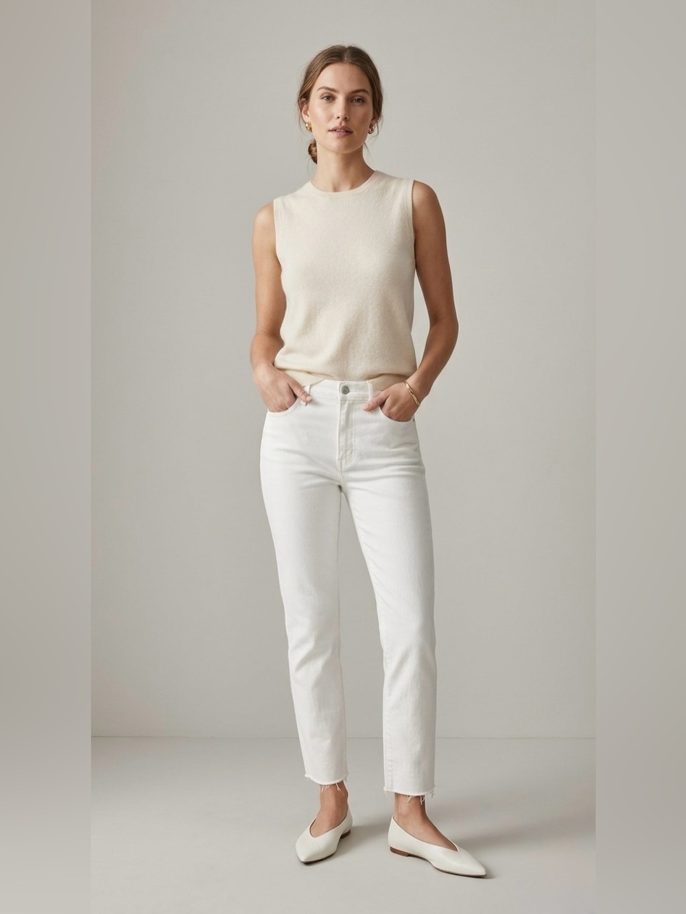 Frame White High-Rise Straight Jeans